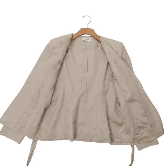 Amanda Smith Blazer Womens 8 Tan Pure Linen Belted Lined Single Button Casual - Picture 4 of 12